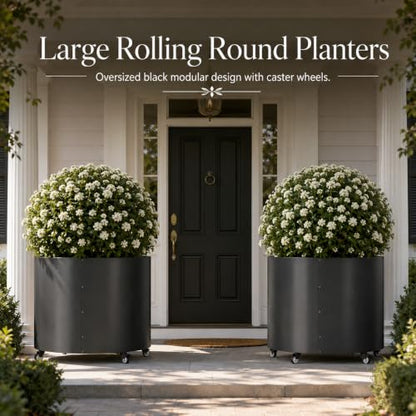 2 Pack Rolling Planter for Tree,30 Gallon Large Metal Tree Pots for Outdoor - color: Black