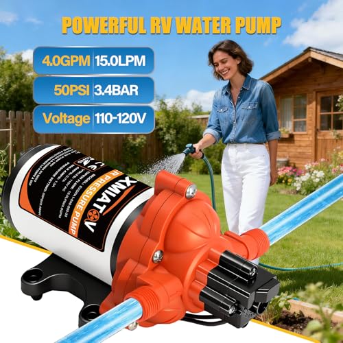 33-Series 110V AC Industrial Water Pressure Pump,4.0GPM 50PSI Self-Priming Water Transfer Diaphragm Pump with Pressure Switch Garden Hose Adapters for Irrigation RV Marine Boat Sprinkler Faucet - size: 110V-4GPM-50PSI