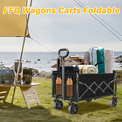 Collapsible Wagon Cart, Folding Cart with 360LBS Capacity, Black - color: Black_360lbs