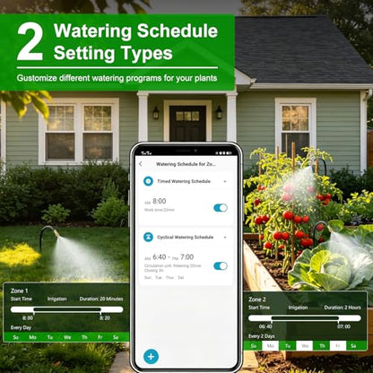 120FT WiFi Solar Drip Irrigation System, Dual Zone Timer - size: 120-Foot Dual-Tube Brass Solar Wireless Timer