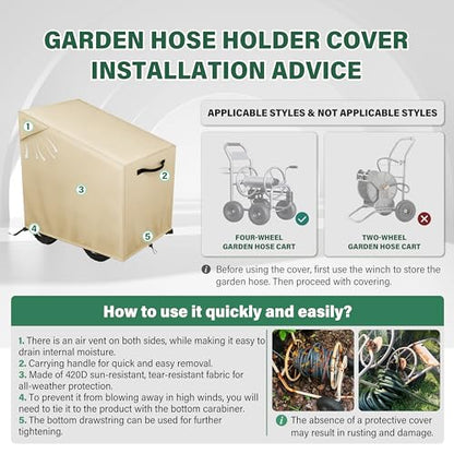 Garden Hose Reel Cart Cover,Waterproof, Dustproof and Sun-Proof Protect Your Garden Hose Reel Cart and prolong its Life(28"W x36"D x 36"H) - color: Khaki - Four Wheels Hose Reel Cart Cover, size: 0-300FT