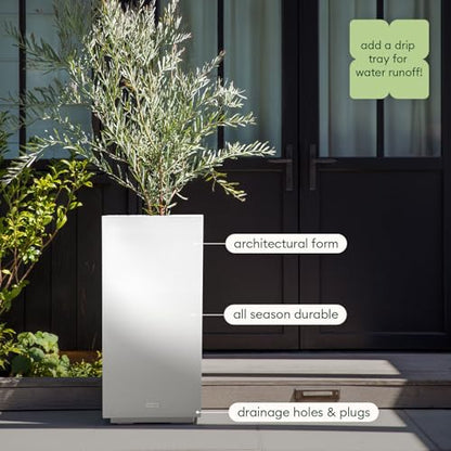 Veradek Block Series Pedestal Planter - Tall Rectangular Outdoor Planter - color: White, size: 26"H x 13.5"W