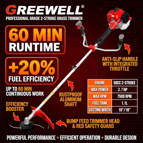 58CC 2-Stroke Gas Brush Cutter Pro-Grade String Trimmer EPA Compliant Orange Heavy-Duty Weed Eater Lawn & Overgrowth Clearing Tool