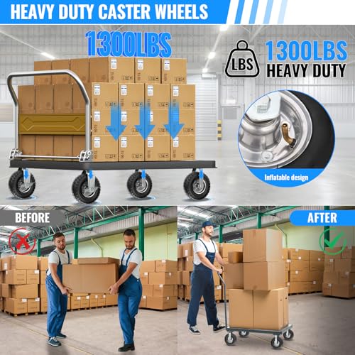 10 inch Casters Wheels, Heavy Duty Casters Set of 4 Load 1300lbs with Brake, Locking Swivel Plate Caster, Industrial Castor Wheels for Workbench, Cart, Trolley, Wagon and Shelves - size: 10 inch (2 Swivel with Brake-No Direction Lock)