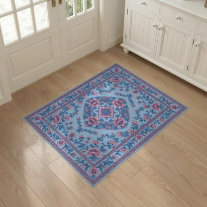 3'x5' Pink Blue Chinoiserie Floral Medallion Washable Throw Rug - color: Blue/Pattern 10, size: 3' x 5' (Rectangular)