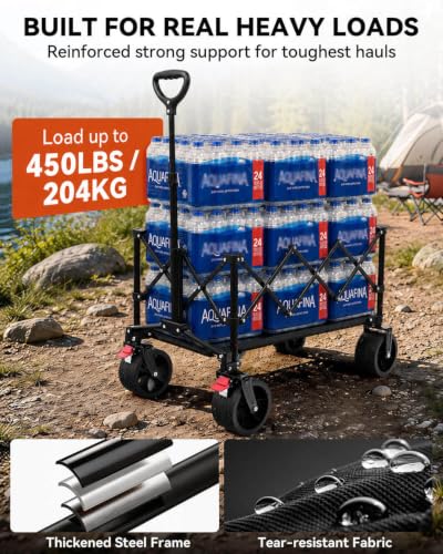 Hikenture Foldable Beach Wagon with Big Wheels for Sand, 450 lbs Capacity