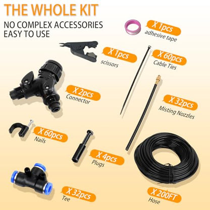 200FT Drip Irrigation System, 2026 Upgrade Garden Watering Kit with 32pcs 360° Adjustable Copper Nozzles, High-Flow DIY Sprinkler System for Large Gardens, Farms, Greenhouses, Lawns (200 ft) - size: 200 ft
