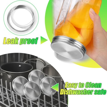 Palksky Mason Jar Lids Stainless Steel for Wide Mouth Mason Jar Lids, 4Pcs Rustproof Mason Jar Caps/Tops - Leakproof & Dishwasher Safe - style: Wide Mouth Stainless Steel Mason Jar Lids 4 PCS