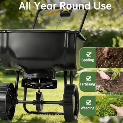 Outvita Fertilizer Spreader, 70 LBS, All Season Broadcast Spreader, Black
