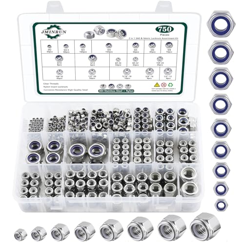 SAE & Metric Nylon Insert Lock Nuts Kit (750Pcs), Lock Nuts Assortment Kit - color: SAE & Metric 750PCS