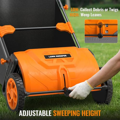 26 Inch Push Lawn Sweeper, 3.8 Cu. ft Grass Cutter, Hopper Bag