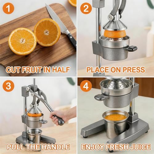 Jusfoouo Cast Iron Citrus Juicer with Stainless Steel Cup, Grey - color: Grey