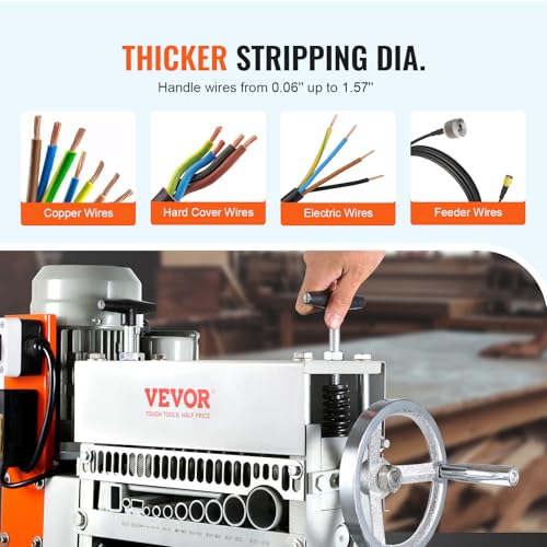 VEVOR Electric Wire Stripping Machine, 0.06''-1.42'' Automatic Wire Stripper Machine, 370 W, 88 ft/min Wire Stripper with An Extra Manual Crank, 11 Channels Electric Wire Stripper, Copper Stripper - style: Electric 370W