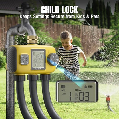 Raddy WS-8 3-Zone Sprinkler Timer, Heavy-Duty Controller, Yellow