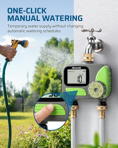 DEWENWILS 2-Zone Outdoor Hose Timer, Rain Delay & Manual Control for Lawn - color: 2 Zone - Gray&green