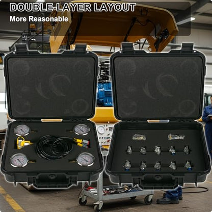 Hydraulic Pressure Test Kit w/ 4 Gauges & 12 Coupling, Excavator Pressure Gauge Testing Tester Coupling Set - size: 19PCS: 4 Gauges