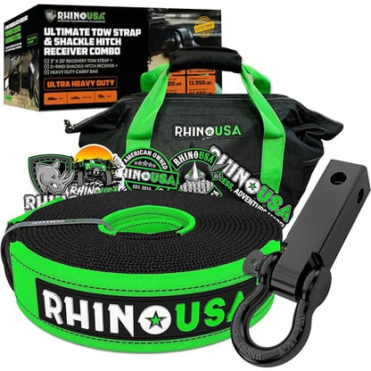 Rhino USA Recovery Combo Kit - 20ft Tow Strap & Hitch Receiver - color: 20' Strap + Hitch