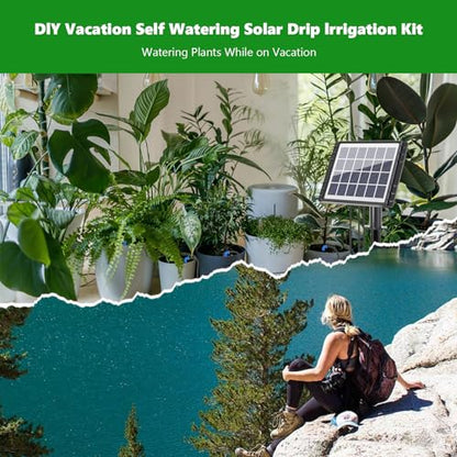 49FT Solar Drip Irrigation System Kit, Auto Watering for 15 Pots - size: 49FT Irrigation System-15 Pot