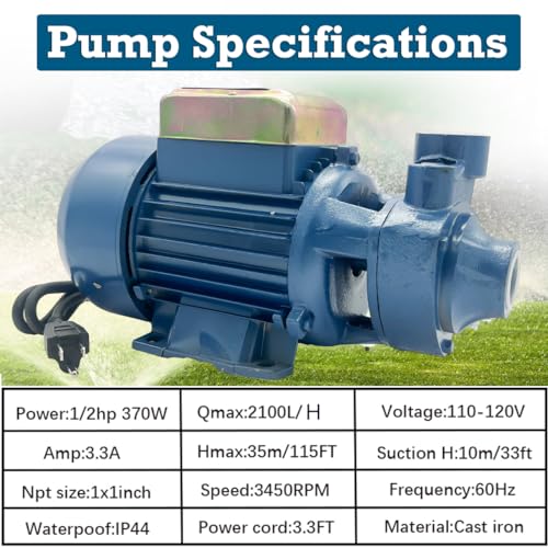 Water Transfer Pump 110V Electric Water Booster Pump 1/2 HP 554GPH Industrial Centrifugal Clean Water Pump For Pool Pond Water Transfer Pressure Tank Water Filling ，Irrigation,Household Water Supply - style: 1/2 HP Water Booster Pump