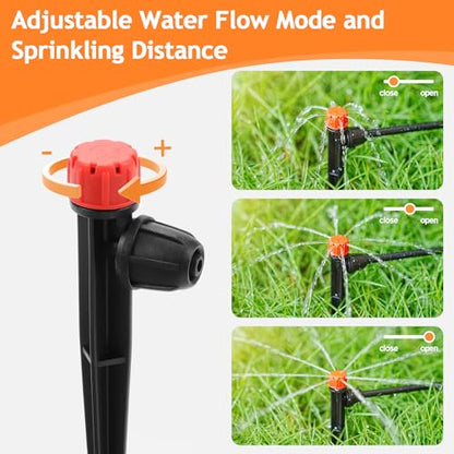 50pcs Drip Emitters for 1/4" Irrigation Tubing, Easy Connect Adjustable 360 Degree Water Flow Sprayer On 5" Stake for 4/7mm Tube Locked Drippers for Garden, Flower, Plant - color: Red Drip Emitter