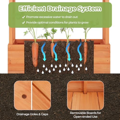 LDAILY Raised Garden Bed with Trellis, Above Ground Garden Bed with Hanging Roof, Side Trellis, & 4 Drainage Holes, Planter Box for Outdoor Climbing Plants Vines Flowers (1, 43.5"L x 17.5"W x 72"H) - size: 43.5" L x 17.5" W x 72" H