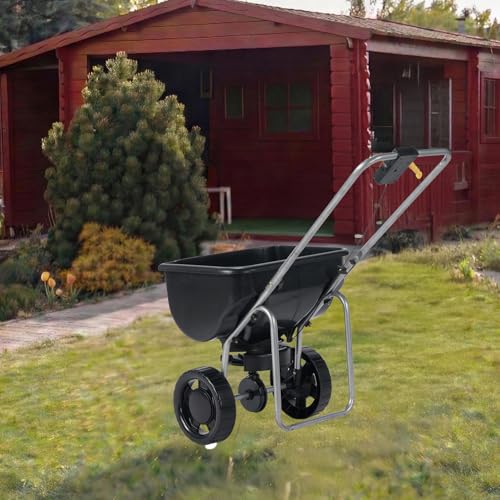 70LBS Broadcast Spreader, Walk-Behind Push Fertilizer Spreader with 15-Level Adjustment, Seed and Ice Melt Spreader with 8" All-Terrain Pneumatic Tires for Lawn & Garden, 35x18x26 Inch