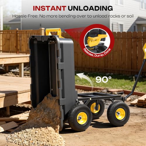 Garden Dump Cart Wagon 900 Lbs, Heavy Duty Yard Wheelbarrow | Upgrade 10" All Terrain Pneumatic Tires,DIY Expansion over 900LBS Capacity, Transportation in Yard, Farm, Garden - color: 900 Lbs|yellow