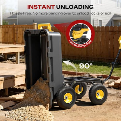 Garden Dump Cart Wagon 900 Lbs, Heavy Duty Yard Wheelbarrow | Upgrade 10" All Terrain Pneumatic Tires,DIY Expansion over 900LBS Capacity, Transportation in Yard, Farm, Garden - color: 900 Lbs|yellow