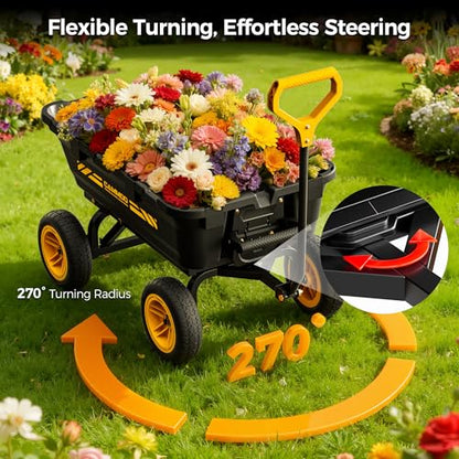 CAMMOO 10-in NO-Flat Tires 900lb Garden Dump Cart Wheelbarrow Garden Wagon - color: Black