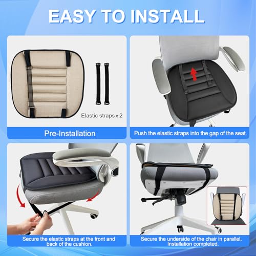 Car Seat Cushion, Driver & Office Comfort, 1.2'' Memory Foam, Black - size: Large