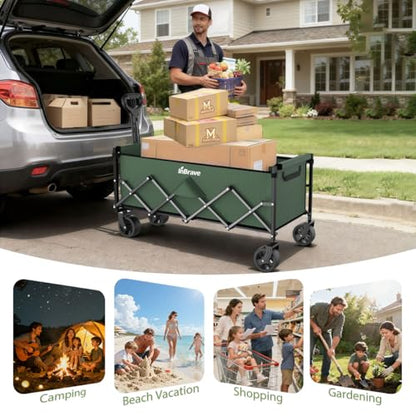 34" Extra Long Collapsible Wagon Cart, 480LBS Capacity, Army Green - color: Army Green
