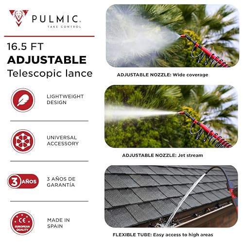PULMIC Extensible Telescopic Sprayer Lance 16.4ft with Adjustable Nozzle - Ideal for Pesticides, Fertilizers, Roof & Gutter Cleaning, Tree & Garden Applications - Lightweight, High Reach Sprayer