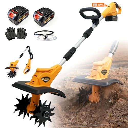 21V Cordless Tiller Cultivator for Gardening with 2 x Batteries