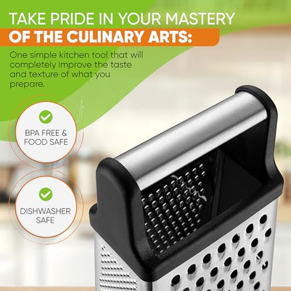 Spring Chef Stainless Steel XL Cheese Grater for Kitchen, Black - color: Black