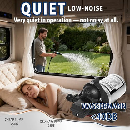 WASSERMANN RV Water Pump 12V DC 2088-554-144 Replacement, 3.5 GPM 45PSI, Quiet Water Pump for RV, Camper, Self-priming RV Water Pressure Pump, Food Truck Travel Trailer RV Water Pumps with Acessories - color: White07