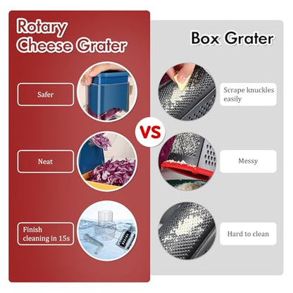 Ourokhome Rotary Cheese Grater Hand Crank, Kitchen Shredder Speed Mandolin Slicer Ice Shaver with Handle and Drum Blades for Cheese, Vegetable, Nuts, Chocolate, Potato, Carrot, 5 Blades, Dark Blue - color: C-Dark Blue, style: 5 blades