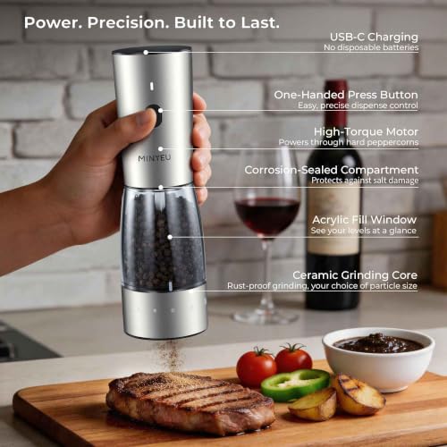 Electric Salt and Pepper Grinder Set of 2, Rechargeable High-Torque Mills