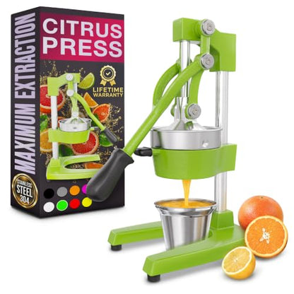 Cast Iron Juicer Hand Press, Heavy-Duty Squeezer (Green) - color: Green