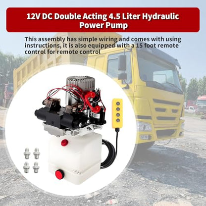 Nakkaa 12V DC 4 Way Double Acting Hydraulic Power Unit 4.5L Reservoir