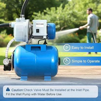 FOTING 1.5HP Shallow Well Pump with Pressure Tank, 1340GPH Jet Pumps Garden Pump, Water Transfer Draining Irrigation Pumps, Water Booster Jet Pump Stainless Steel for Home Garden Lawn Farm, Blue