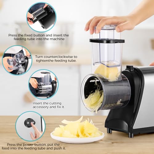 250W Electric Cheese Grater Slicer Shredder 5-in-1 Salad Maker for Kitchen