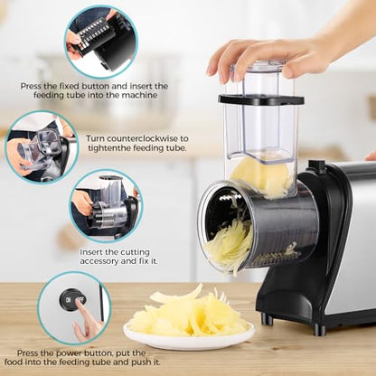 250W Electric Cheese Grater Slicer Shredder 5-in-1 Salad Maker for Kitchen