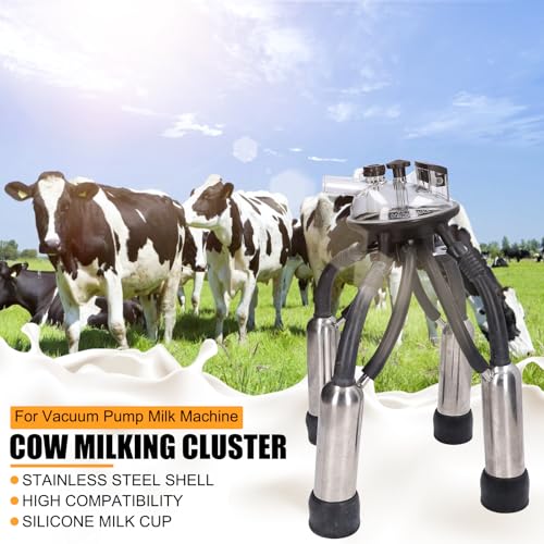 Cow Milking Cluster with 4 Silicone Teatcups, 240CC Milk Claw