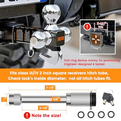 ORCISH 360° Swivel Tri-Ball Trailer Hitch Mount Hook & Lock for 2" Receiver - color: 2"-Rotatable-Chrome
