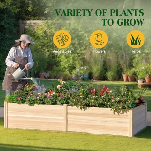 SPECRAFT 8x4 Ft Wood Raised Garden Bed, 15 Inch Deep Planter Box - size: 8x4 FT