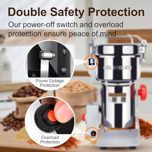 Goldtouch 750g High-Speed Electric Grain Mill Grinder, 2800W 110V Stainless Steel Flour Mill Makes Gluten Free Flours, Grain Mill for Home and Commercial Use - size: 750g