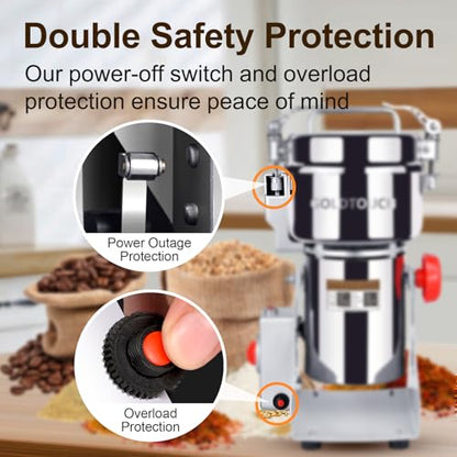 Goldtouch 750g High-Speed Electric Grain Mill Grinder, 2800W 110V Stainless Steel Flour Mill Makes Gluten Free Flours, Grain Mill for Home and Commercial Use - size: 750g