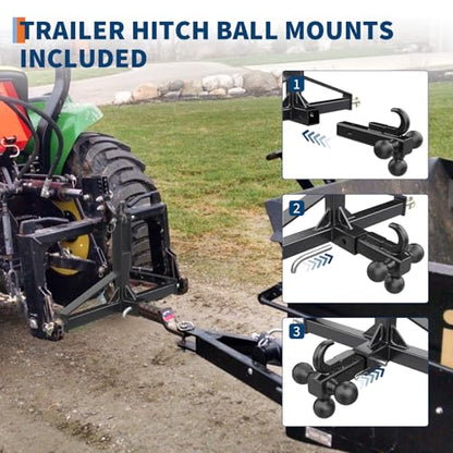 Cat 1 3-Point Tractor Hitch Receiver Adapter, 2" Receiver Mount -Black - color: hookblack, size: 35.4"x17.5"