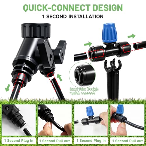 Riboud 110FT Drip Irrigation Kit, Quick-Connect Garden Watering System with 20 Adjustable Misting Nozzles for Garden Greenhouse, Hanging Plants, Raised Beds - size: 110FT