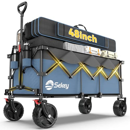 Sekey 300L Extended Collapsible Wagon, 660 lb Capacity, 48 in Long - color: Blue&grey